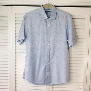 VINCE CAMUTO Blue White Striped Short Sleeve Button Down Shirt Size Medium